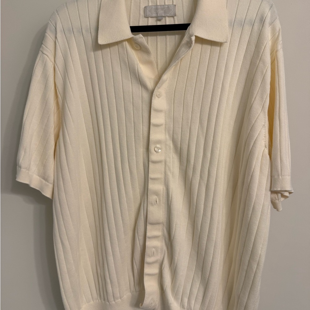 Kith Cream Casual Button Down Shirt with Textured Ribbing